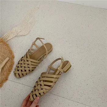 Bailamos Femei Sandale De Vară Deget De La Picior Închis Nud Vacanță Sandale Casual Femei Designer De Pantofi 2021 Maro Curea Plat Coreean Pantofi