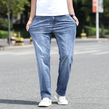 Barbati Blugi Ușoare Primavara-Vara din Denim de Bumbac de Înaltă calitate Clasic de Tineret Drept Brand Pantaloni de Mari Dimensiuni 40 42 44