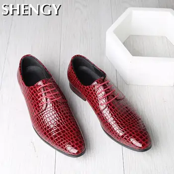 Barbati Pantofi Dantela-Up Impermeabil Crocodil Model Lucios Subliniat Toe Pantofi pentru Bărbați Rochie de Mireasa de Afaceri Matur Pantofi de Culoare Solidă