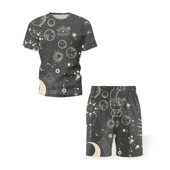 Barbati Tricou+pantaloni scurți Seturi de Haine de Vară 2021 Imprimare 3D O cu Guler Rece Student Streetwear Hip Hop Tricou pentru Bărbați Supradimensionate 5XL