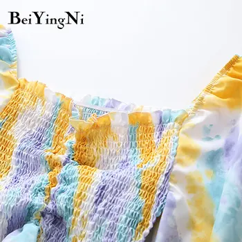 Beiyingni Tie Dye Y2K Bluze Blusas Femei Sexy Vară Șifon Cordon de Moda Drăguț Trunchiate Topuri de sex Feminin Streetwear Slim 2021