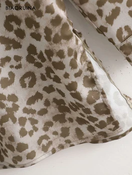 BIAORUINA Femei Leopard Singur Pieptul Liber Moda Tricou Lung Rândul său, în Jos Guler Feminin Maneca Lunga Strada Bluza Topuri