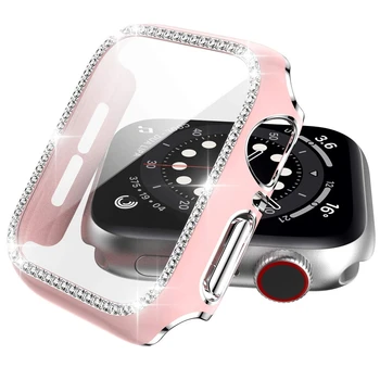 Bling Bumper pentru apple watch se 6 caz 40mm 44mm cu Temperat Pahar Ecran Protector pentru iwatch 5 4 3 38mm 42mm Cristal cazuri