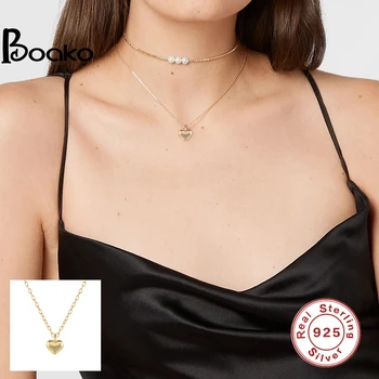 BOAKO Argint 925 Bijuterii Colier Pentru Femei 2020 Inima Colier de Diamante Farmece Lanțuri de Bijuterii Fine Cravată Bijoux Femme #1.10
