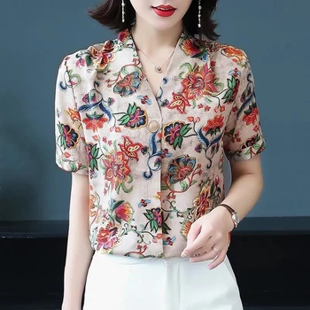 Buton Camasa Office Pentru Femei Camasi Vintage Print Floral Haine De Primavara Pentru Femei Topuri Șifon Blusas Mujer De Moda 2021 Verano