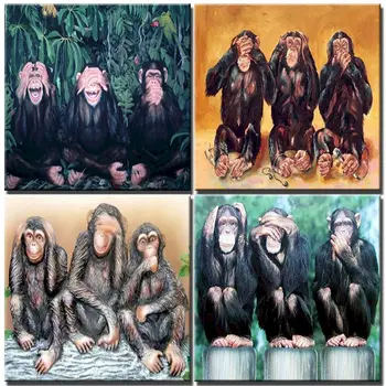 Cadru de Bricolaj, Pictura De Numere Trei Maimuțe Animale Vopsea pe bază de Acril Pe Panza, pictat manual Meserii Pictură în Ulei Pentru Decor Acasă 40x50