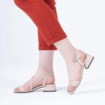 Callizio Femei din Piele Sandale de Curea Glezna cu Cataramă Femeie 2021 Vara Pătrat Toc Toc mic Pantofii Doamnelor Stil de Rochie