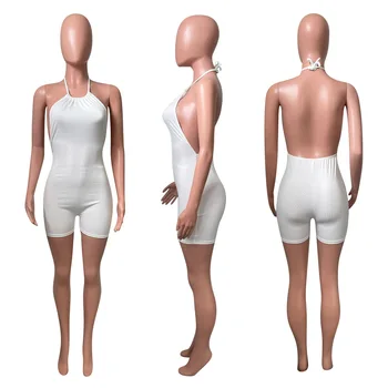Casual Fitness Knit Rib Solid Costum Romer Femei Salopeta 2021 Căpăstru Sexy Backless Bodycon, Pantaloni Scurți Salopeta Salopete Femei