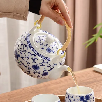 Ceainic de portelan ceainic de ceai chinezesc oală mâner de metal