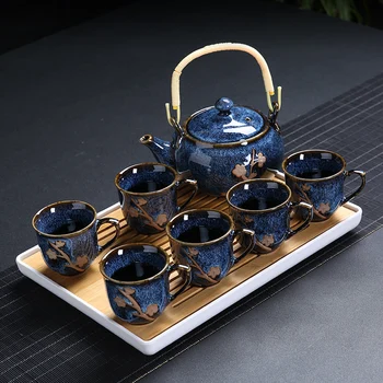 Ceramica Set de Ceai Japnese Flori Ceainice Handmade, Design Modern și Simplu Cani Mari de Ceai Tava Bardak Seti Serviciu de Ceai EI80TS