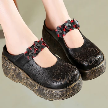 CEYANEAO Original Retro Sandale de Vara din Piele lucrate Manual Pantofi Diapozitive Tanga Platforma Saboti Pentru Femei Pantofi Pene