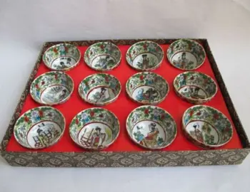 Clasic chinez un vis de red mansions glazura boluri de ceai set de 12 caractere decor