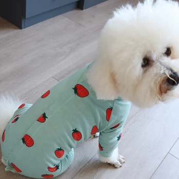 Câine De Companie Salopeta Subțire Catelus Haine Bumbac Imprimat Salopete Proteja Burta Pijamale Pentru Câini De Talie Mică Chihuahua Pudel Uzura Acasă