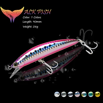 De MERS pe jos de PEȘTE 90mm/28g Pește Pescuit Nada se Scufunda Momeală Artificială Cârlig Înalte de apă Sărată Ochii 3D Greu Momeala Pike Bas de Pescuit