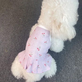 Desene animate Câine Haine Cherry Îmbrăcăminte pentru Câini Rochie Super Pet Utilaje Mici Drăguț Primavara-Vara cu Dungi Colorate Fata Ropa Perro