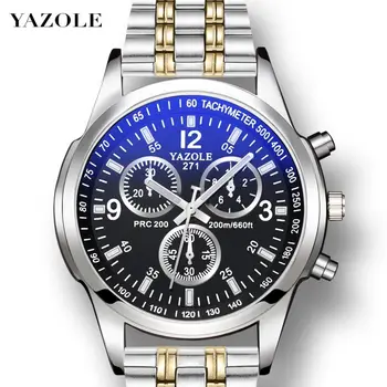 Design clasic Mens Ceasuri YAZOLE Blue Ray Cuarț Ceas pentru Bărbați Banda din Oțel Inoxidabil rezistent la apa reloj hombre de Afaceri de sex Masculin Ceas