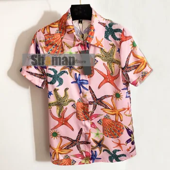 Design de lux 2021 Vara Marca High End Nouă Stea de mare Coajă de Imprimare Rever Maneca Scurta Tricou bluza femei tricouri camisas mujer