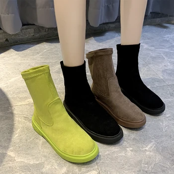 Doamna Cizme de Cauciuc Femei Pantofi de Ploaie Papuceii Femeie 2020 Toc mic Rotund Toe Lux Designer de Cizme-femei Femei la Jumătatea Vițel