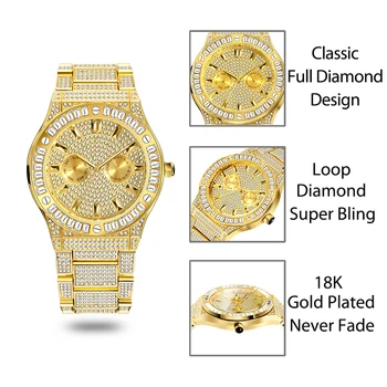 Dropshippinh Aur Barbati Ceas Mare Diamant De Lux Elegant Cuarț Ceasuri Pentru Om Impermeabila Dublu Cadran Ceas Nou Sosiți În 2021