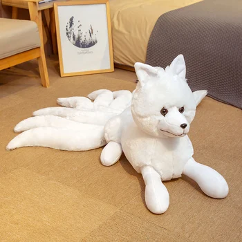 Drăguț Realiste Nouă Cozi de Vulpe Jucării de Pluș Umplute de Animale Nouă Coadă-de-Vulpe Kitsune Păpuși Cadouri Creative pentru Fete Alb-Roșu Fox Jucarii