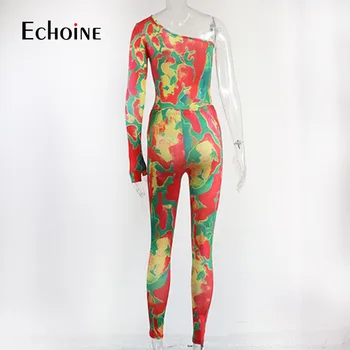 Echoine Femei Tie Dye Sexy Set de Două Piese Una de Sus de Umăr Talie Mare Bodycon Pantaloni 2 Bucata Set de Potrivire Seturi de tinute Clubwear