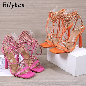 Eilyken 2021 Noua Moda de Vara Lanț Femeile cu Toc Sandale Design Petrecere Glezna Curea Sandale pantofi mărimea 35-42