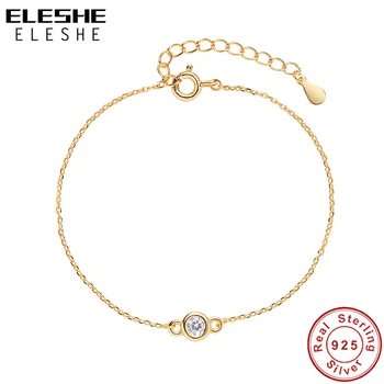 ELESHE Placat cu Aur de 18K Brățară de Lanț cu Rotund CZ 925 de Argint Solo Diamant Bratari Pentru Femei Elegante de Bijuterii Cadou