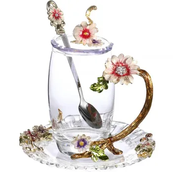 Email cana de Ceai de Înaltă rezistență la temperatură Floare de cristal set de Ceai mic dejun cana Drinkware Ceai de după-amiază cana cadou frumos