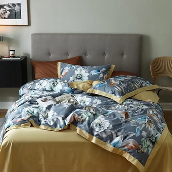 Europene din bumbac Egiptean set de lenjerie de pat Patoral Satin florale flori de imprimare lenjerie de pat Grils carpetă acopere cuvertură de pat