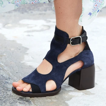 Europene și Americane de moda sandale Romane piele de vacă gol sandale tocuri inalte pantofi pentru femei de vară în aer liber, pantofi cu tocuri femei
