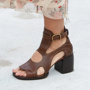 Europene și Americane de moda sandale Romane piele de vacă gol sandale tocuri inalte pantofi pentru femei de vară în aer liber, pantofi cu tocuri femei