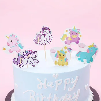 Evenimente Decora Minunat Unicorn Tema Cupcake Toppers cu Bastoane Copil de Dus pentru Copii Fete Favoruri de Partid Ziua de nastere Tort Fân 24BUC