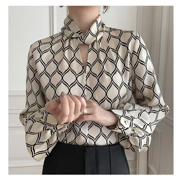 Femei 2021 Nouă Primăvară Topuri de Moda Elegant Navetiști Birou Bluza Femei cu Maneci Lungi imprimeu Geometric Topuri Îmbrăcăminte coreeană