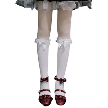 Femei Dantelă Ciorapi Arc Nod Lolita Sosete Femei Șosete Lungi Lolita Sora Moale Jk Uniformă Șosete Până La Genunchi Student Drăguț Șosete Subțiri