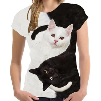 Femei de Moda 3d Cat de Imprimare tricou Casual de Vara cu Maneci Scurte O-neck Shirt Vetement Bluze Femme Blusas Mujer De Moda 2021