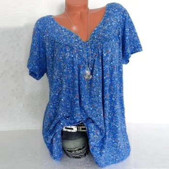 Femei de moda Bluze Topuri de Vara Casual Bluza Vrac Florale Imprimare V Gât Scurt, Camasi cu Maneca Blusas 5xl Plus Dimensiune Mare