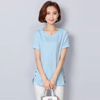 Femei de moda Primavara-Vara Stil Bluze Bluza Lady Casual Short Sleeve V-Neck Solid Femei Casual Topuri Largi DF3564