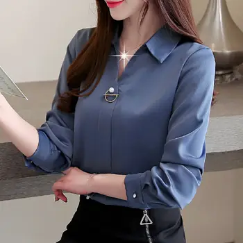 Femei de Primavara Toamna Șifon Bluze Bluza Lady Casual, Guler de Turn-Down Maneca Lunga Birou Doamnă Bluze Topuri de Afaceri Purta DF3292