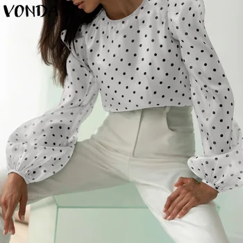 Femei elegante Office-Eleganta, Bluza Vintage Polka Dot Imprimare Topuri 2021 VONDA Vara Boem Petrecere Bluza Femininas