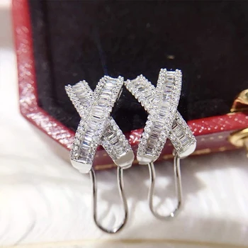 Femei moda clasic X-în formă cubic zircon cercei S925 argint original brand de lux bijuterii de înaltă calitate, logo-ul cadou
