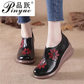 Femei Pantofi Moi din Piele pantofi Casual 5cm platforma de Toamnă Slip-on pentru Femei Mon Pantofi Mama cizme