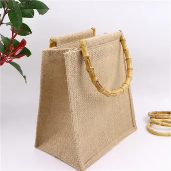 Femeie magazin saci de bumbac lenjerie de cânepă geanta shopper mâner de bambus cumpărături, genți de mână de reciclare tote capacitate mare de femei genti