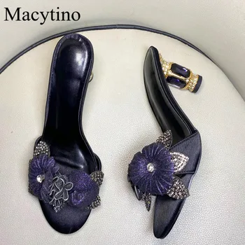 Femeie Sexy indesata arc sandale tocuri ascuțite toe tocuri inalte rochie din satin pantofi de flori papuci de casă papuci de vara