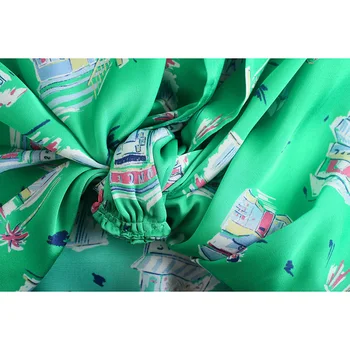 Femeile 2021 Za Moda De Vara Solid De Culoare Verde Imprimare Vrac Bluze Vintage Maneca Scurta Înnodate Tiv De Sex Feminin Tricouri Topuri Chic
