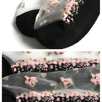 Femeile Translucid Flori Șosete Mediu Topuri Ultra-subțire Stil Japonez Glezna Șosete Pentru Fata de Vara de Matase Elastica cu Ochiuri de Tricot Volan