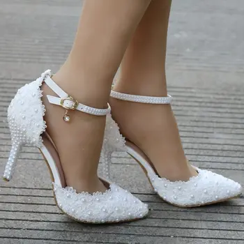 FIERBINTE de vânzare de moda pentru Femei Pantofi de Pompe de Curea Cataramă Dantelă Rotund Toe Tocuri Subtiri 9.5 CM sexy Petrecere de bal pantofi de nunta