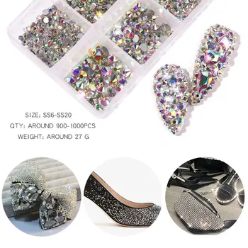 FlorVida 6 Dimensiuni Cutie de Cristal Plat Pietre Kit Hibrid Decoratiuni de Arta Unghiilor AB Perle Colorate Pietre Strass Pentru Set Manichiura