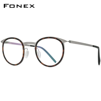 FONEX Acetat de Aliaj Ochelari Bărbați Femei Vintage Rotund Miopie Optic Rame Ochelari de vedere cu prindere rapida-coreean Ochelari de F1012