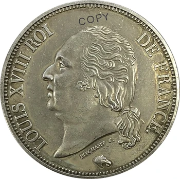 France 5 Francs Louis XVIII ROI DE ANUL 1817 B Scrisoare de Marginea din Alama Placat cu Argint Copia Monede
