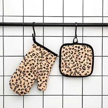 Frumos Leopard-print cuptor cu Microunde Mănuși Îngroșat Rezistente la Căldură Mănuși de Bucătărie de Copt Kit de Instrumente